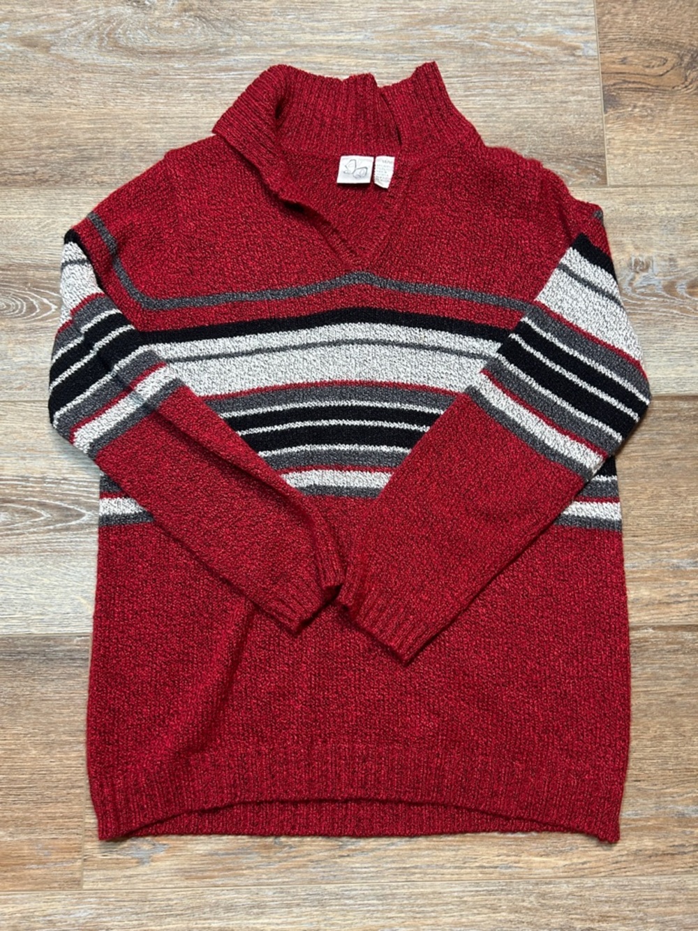 XOXO Red Turtleneck Sweater with Black and White Stripes